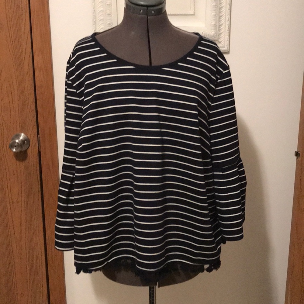 Eloquii Navy Blue and White Blouse